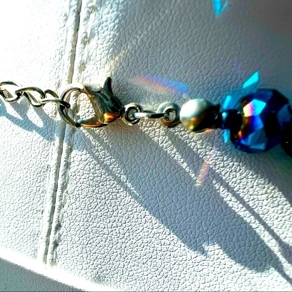 Vintage Blue Prism Beaded Adjustable Necklace & Matching Drop Earrings - Picture 6 of 10